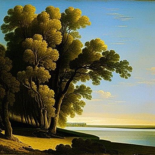 Willow Trees on the Danube River, Impasto Painting