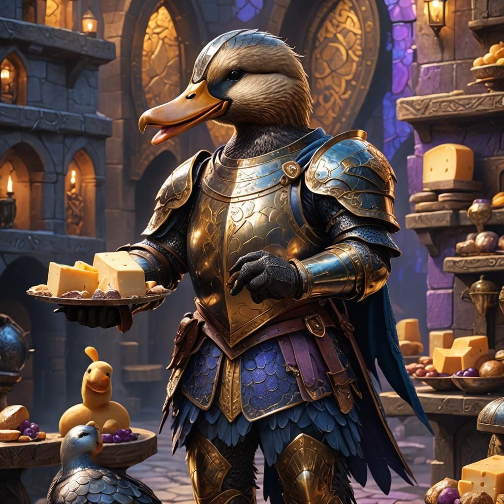 Armored Duck Knight with Cheese: Fantasy Art