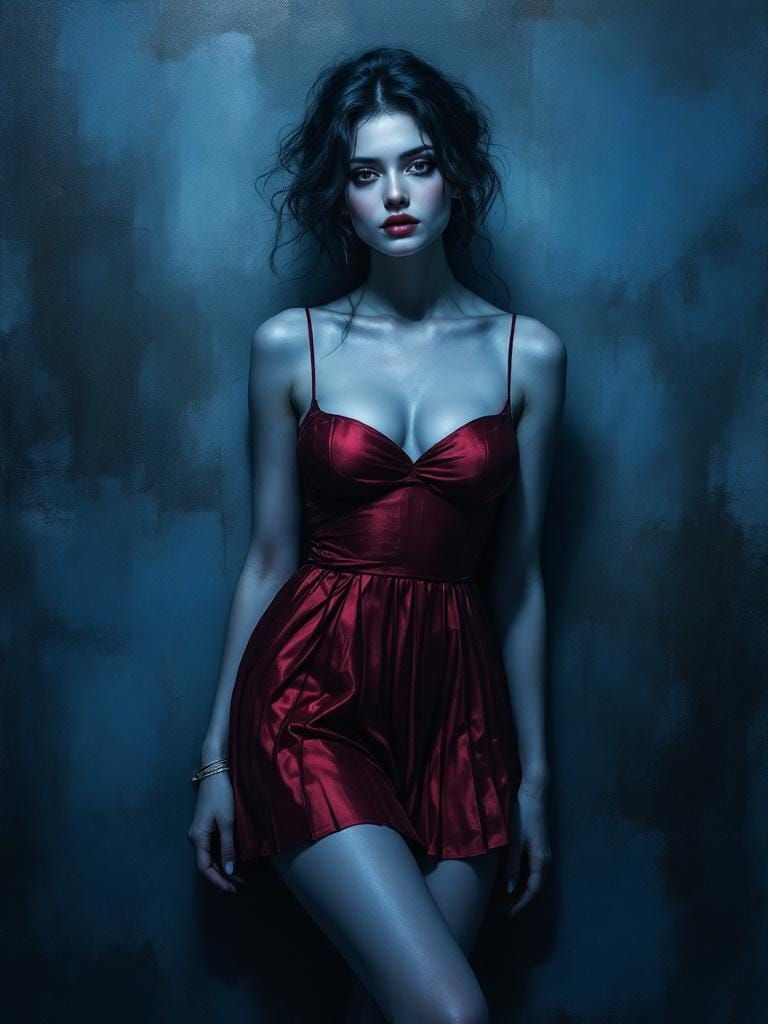 Blue Period Portrait of Woman in Metallic Dress