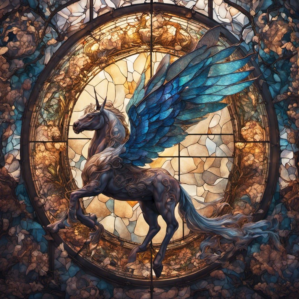 Elegant Pegasus with Stained Glass Wings