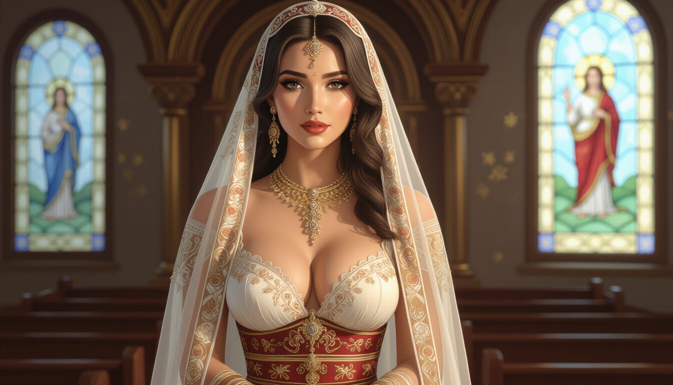 Enigmatic Religious Devotion: Sultry AI Portrait