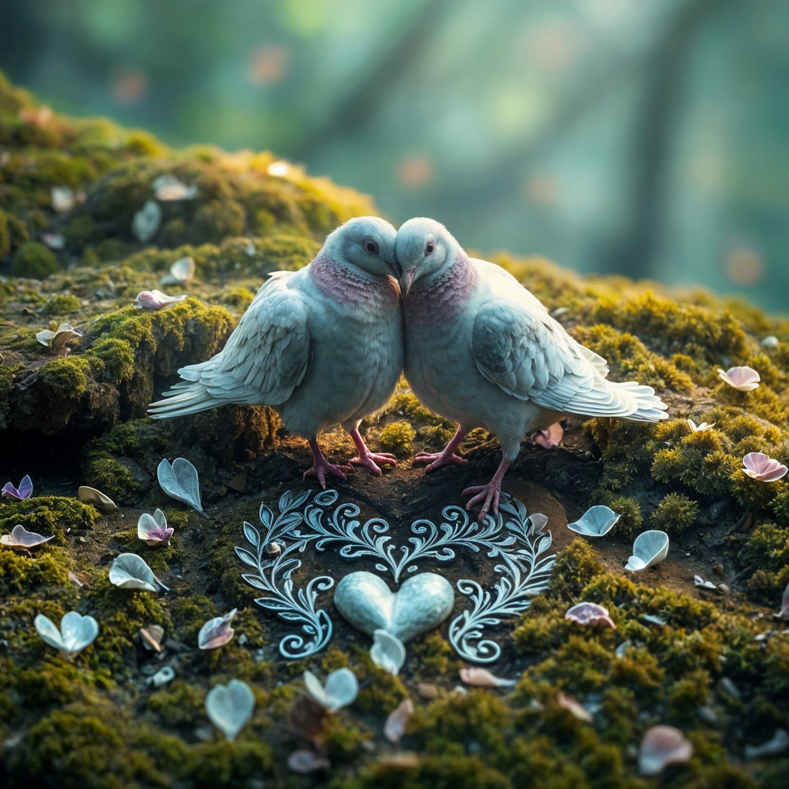 Doves in Enchanted Union, Fantasy Art