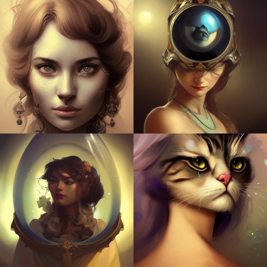 Cat Fortune Teller with Crystal Ball in Detailed Portrait