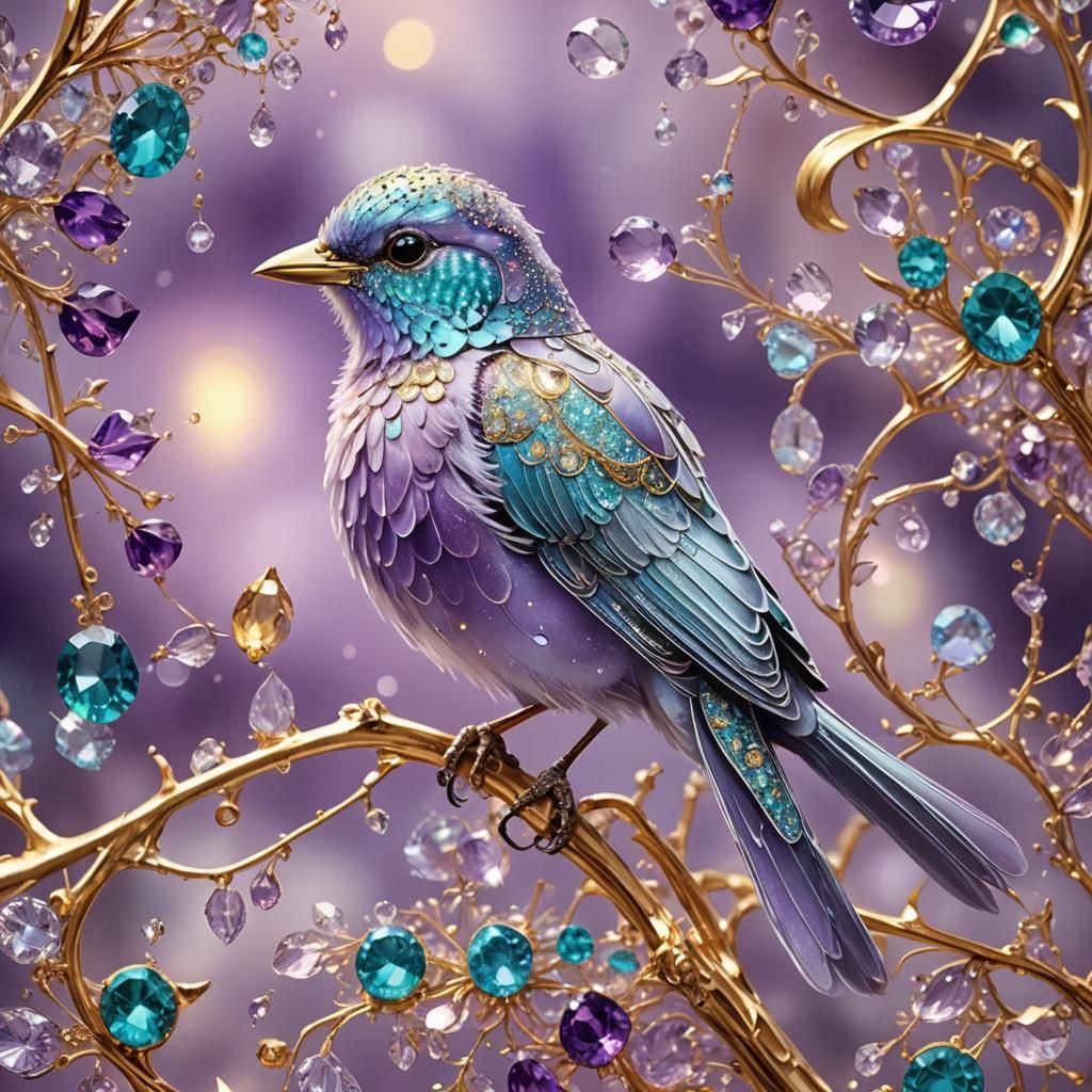 Sparkling Amethyst Bird Portrait in Abstract Style