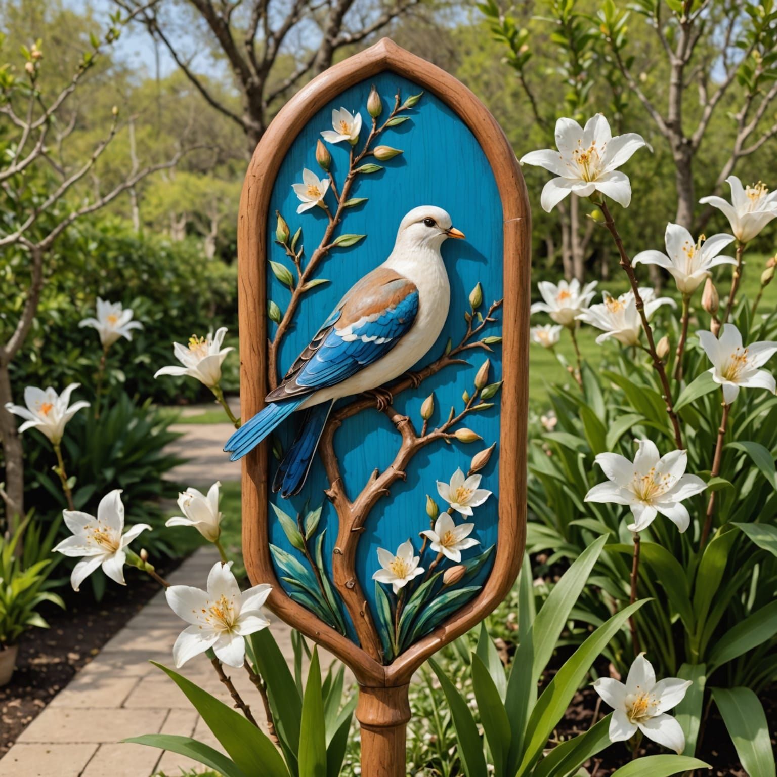 Almond Wood Walking Stick in Lush Garden