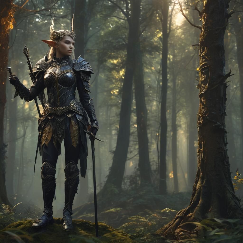 Regal Elf in Black Armor Concept Art