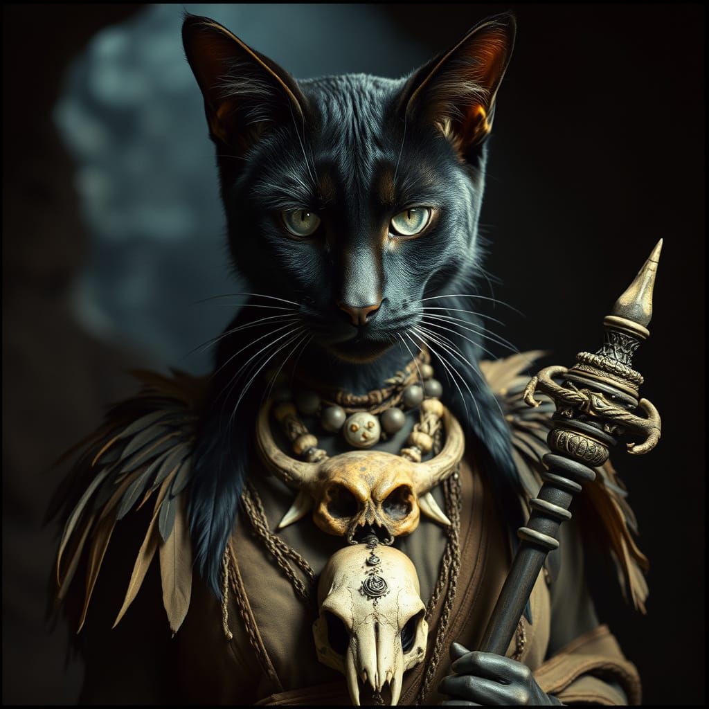 Elegant Tabaxi Warrior in Dark Fantasy Setting