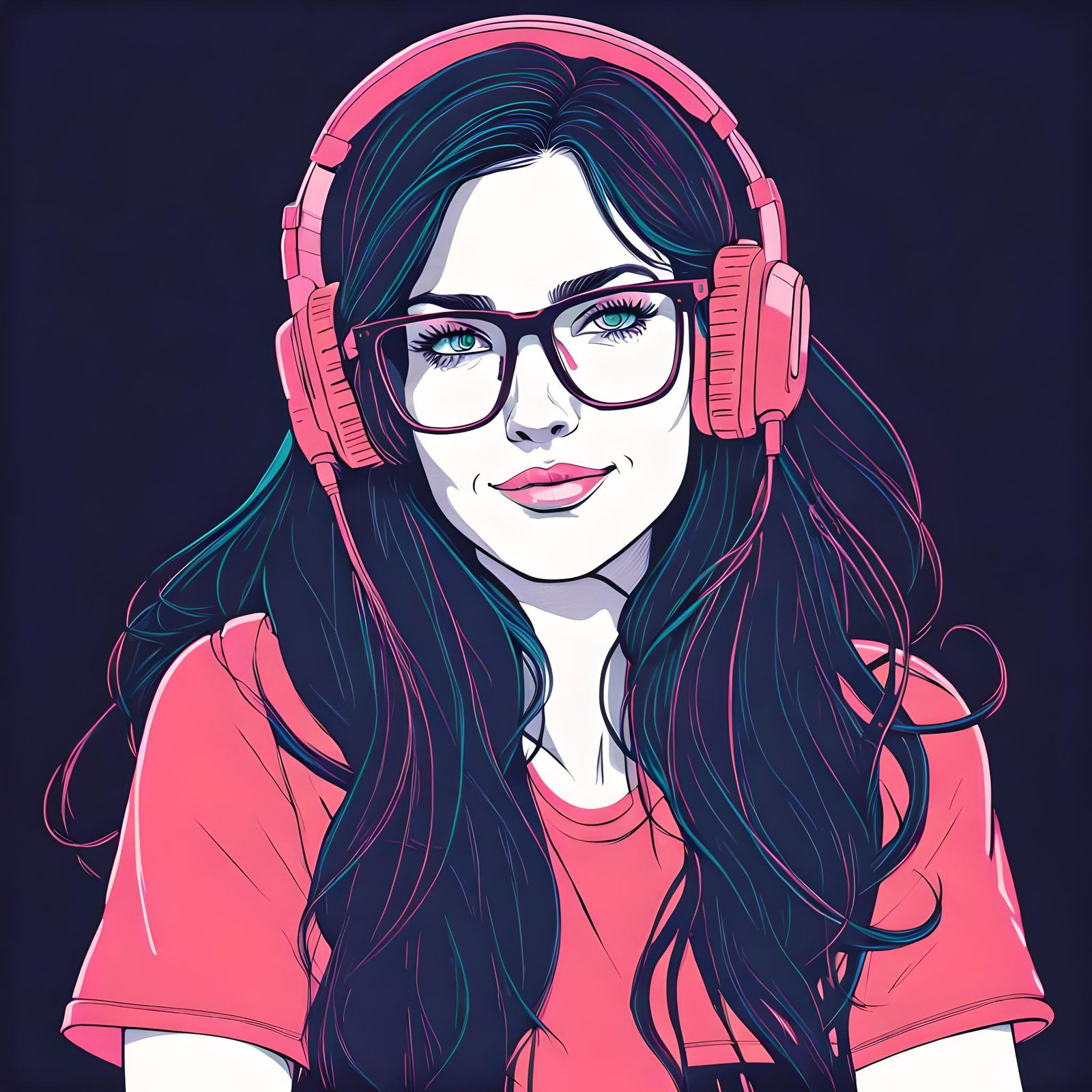 Neon Highlight Line Drawing of Woman Gamer