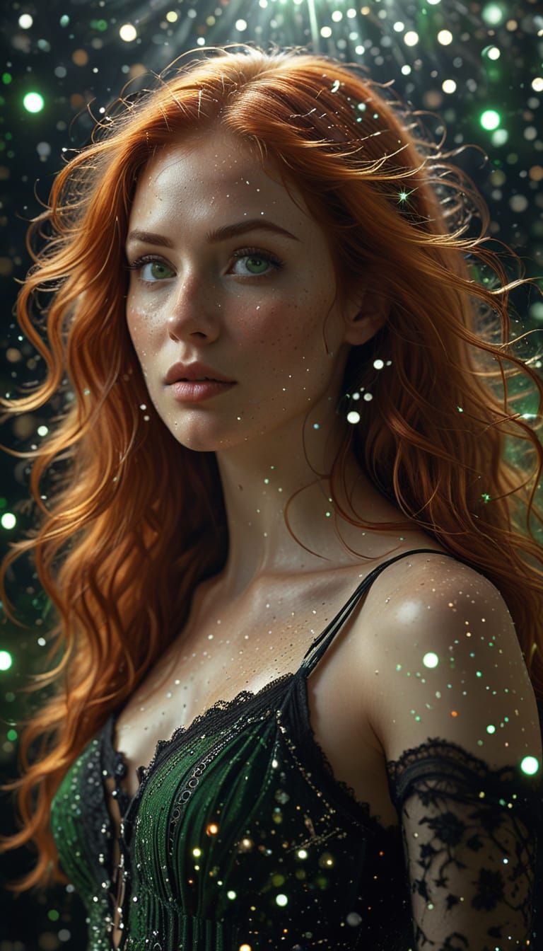 Beautiful Woman in Star Vortex: Hyperrealism