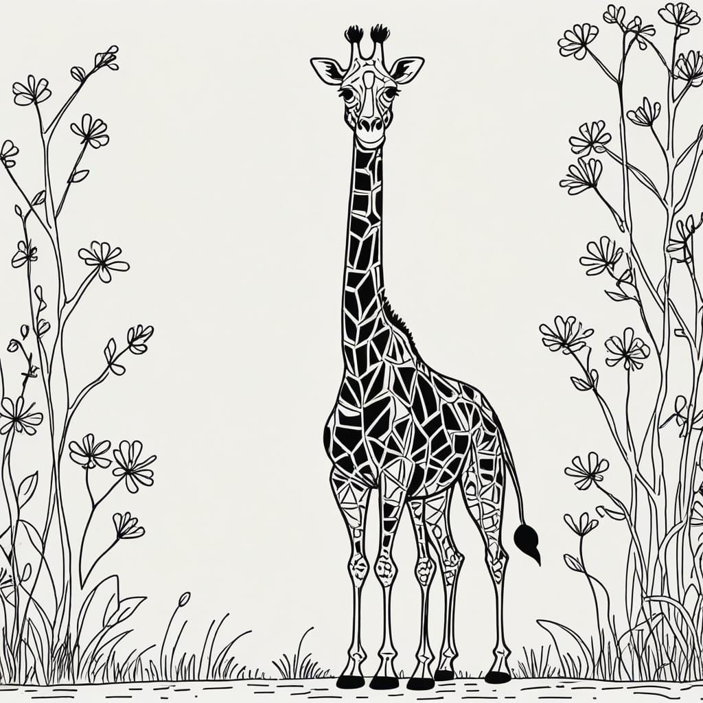 Whimsical Giraffe Drawing in Expressive Black Lines