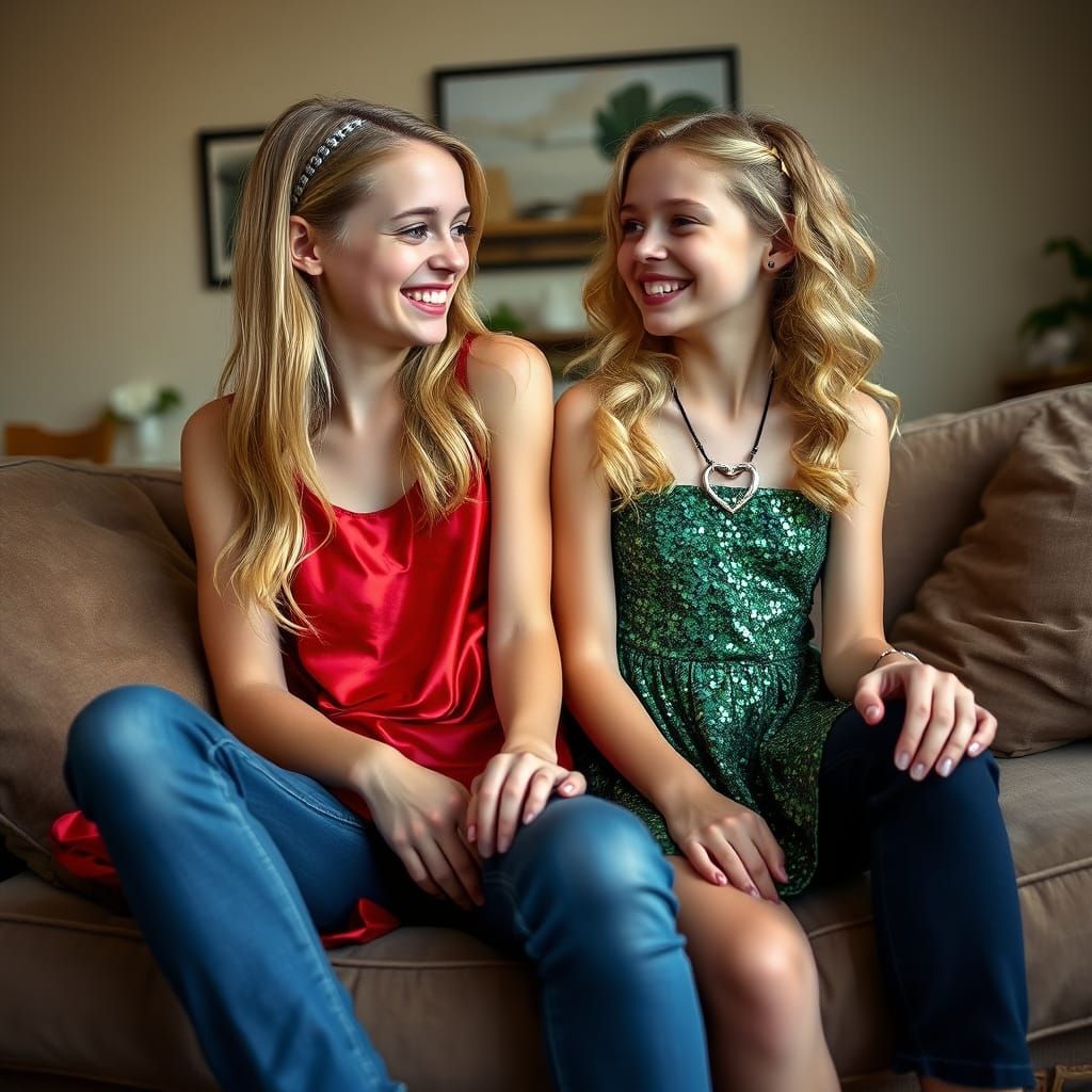 Intimate Moment Between Two Teenage Girls in a Cozy Living R...