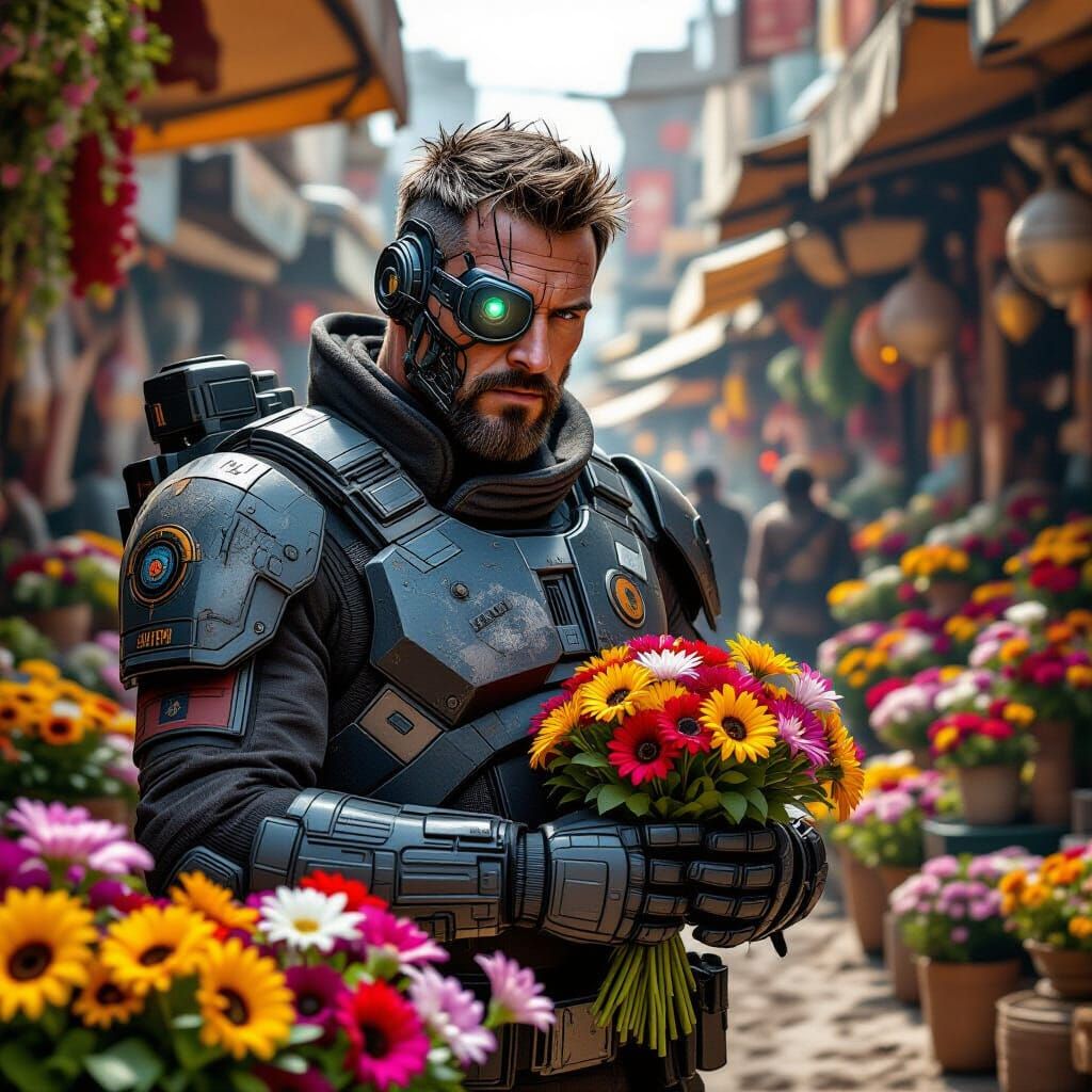 Sci-Fi Spaceship Captain Selling Martian Flowers