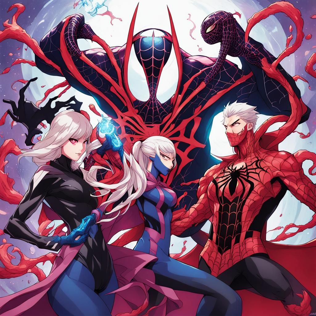 Spider-Gwen Carnage as Sorcerer Supreme in Anime Style