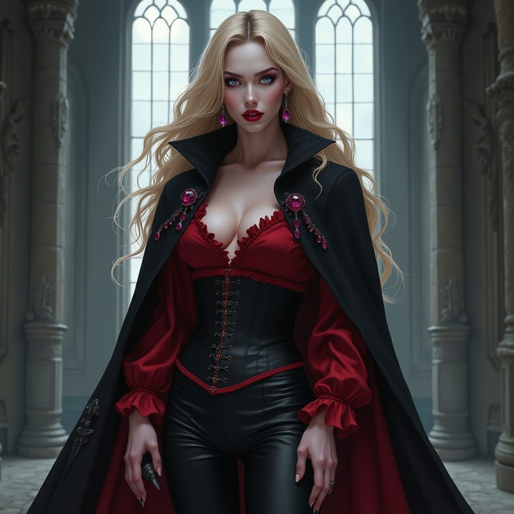 Elegant Vampire Noblewoman in Castle Moonlight