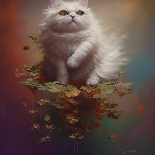 Cloud Cat Painting in Oil on Canvas Style
