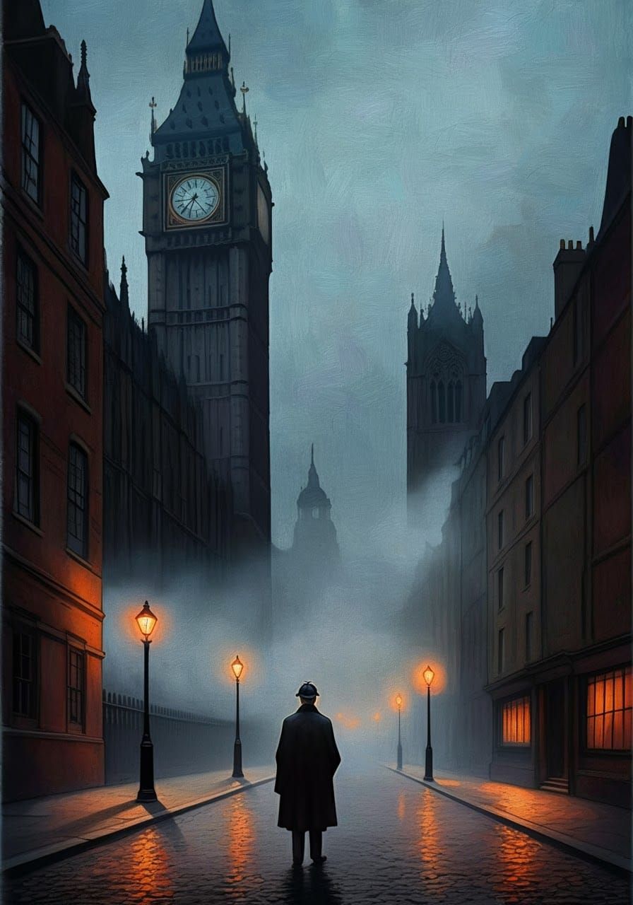 Foggy London Street Scene in Gothic Style