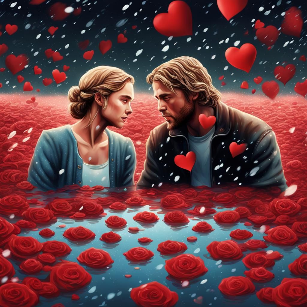 Create a poignant and dramatic digital artwork inspired by the iconic scene from "The Notebook" where Noah and Allie reu...