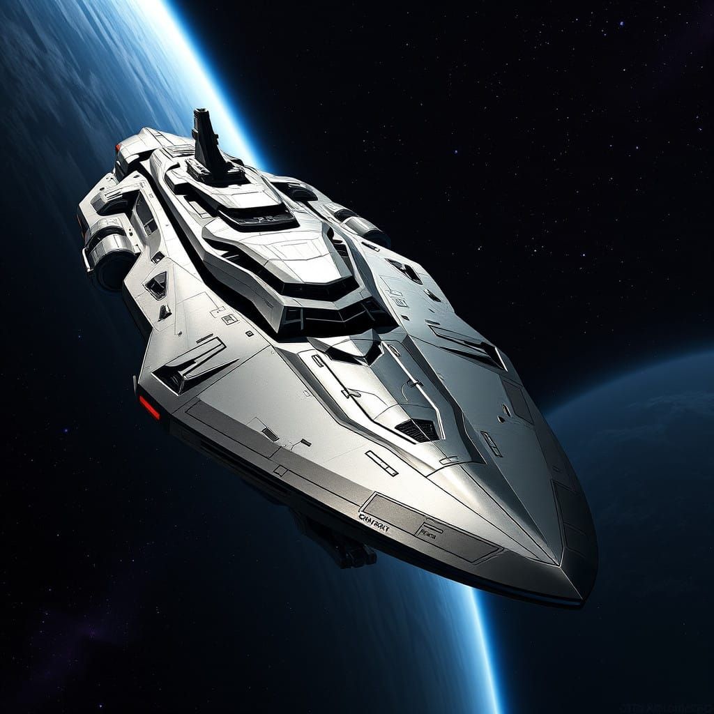 Sleek Hammerhead-Interdictor Hybrid-Class Cruiser in Deep Sp...