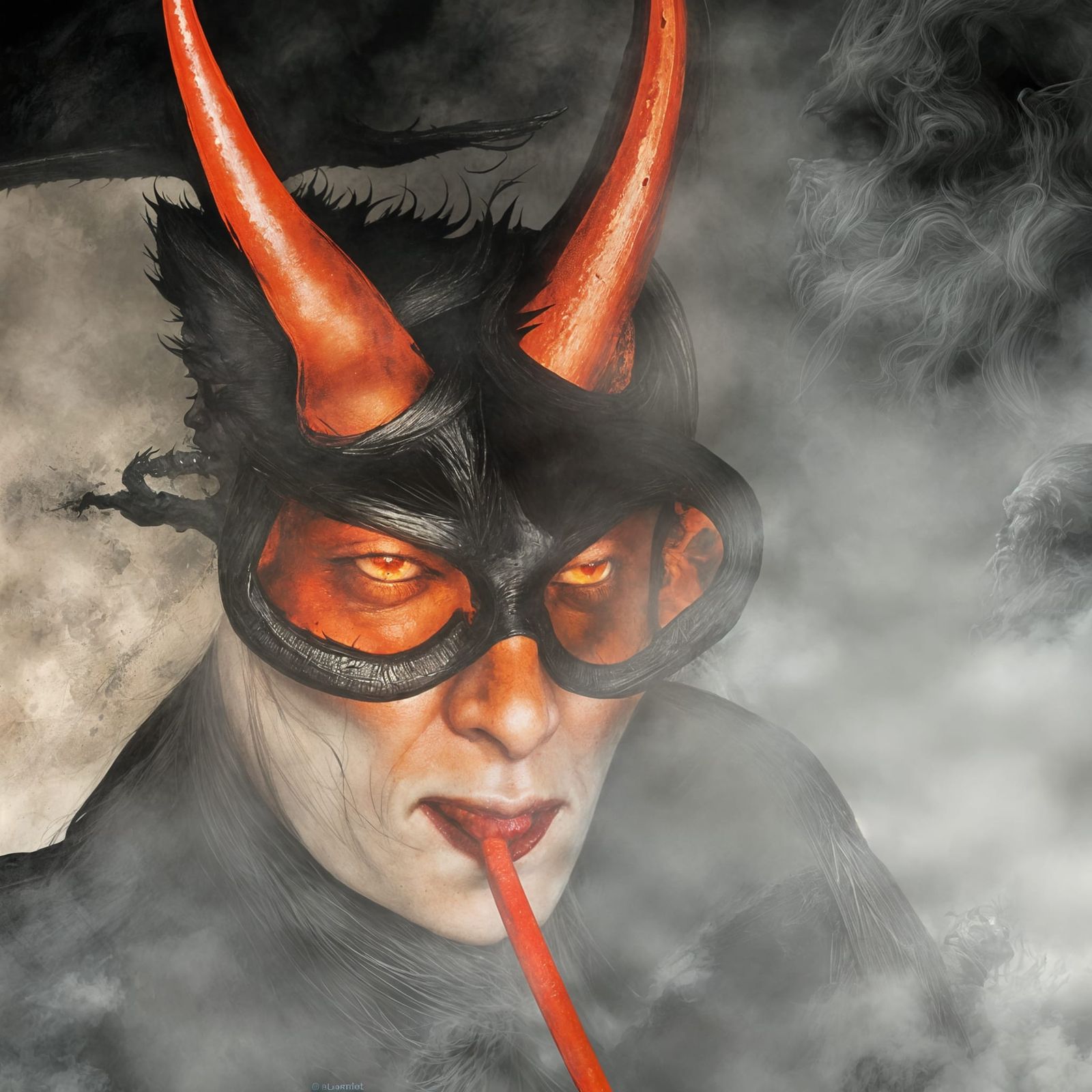 Smoking Devil in Gothic Horror Style