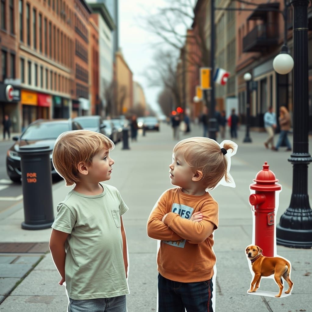 "We're cut-outs pasted on this background, right?" "We sure are!"