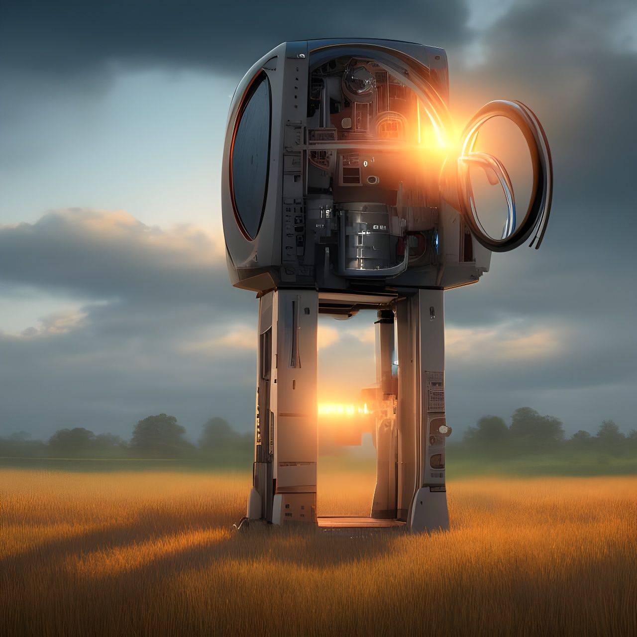 Complex Portal Machine in a Field: 8K Render