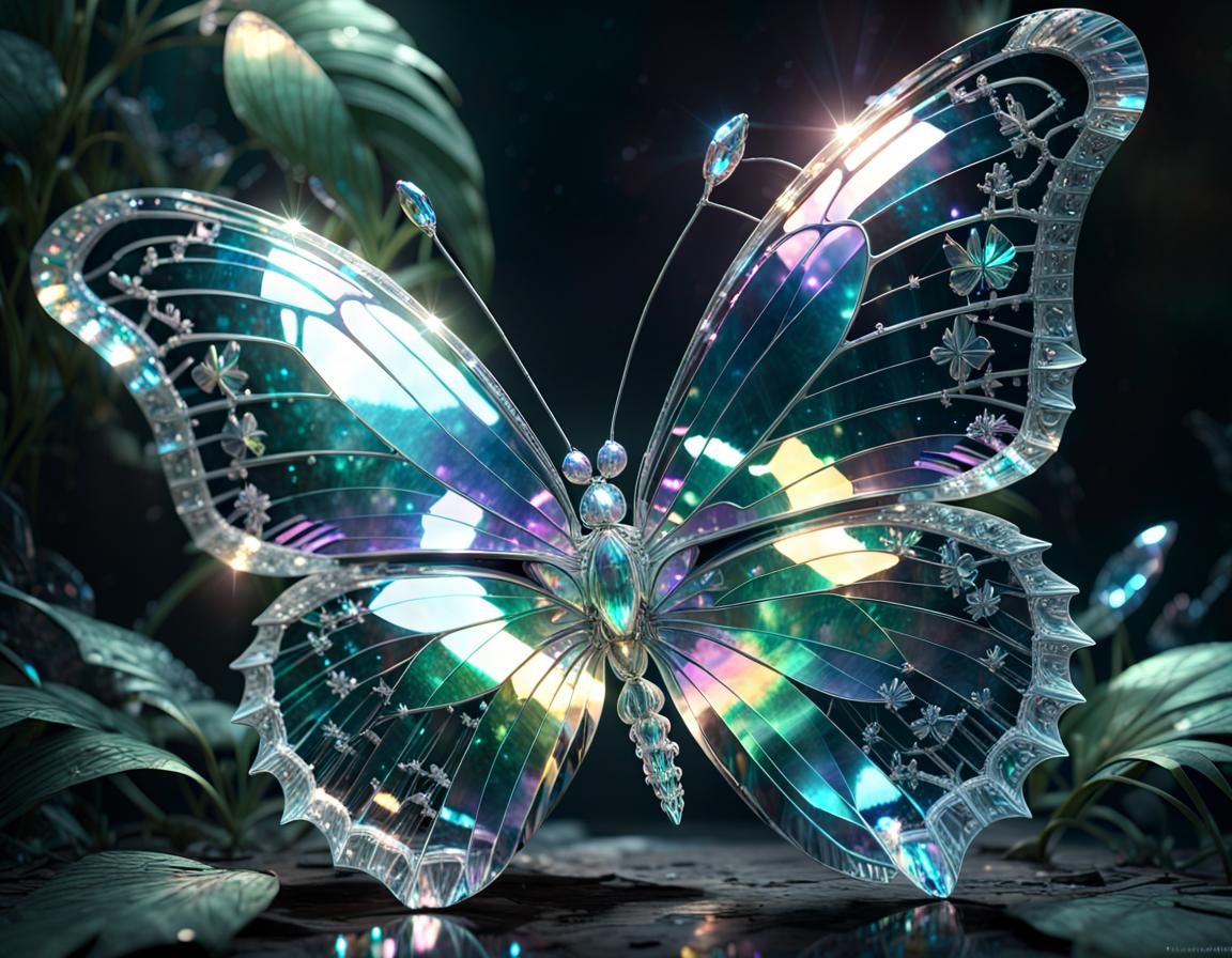 Iridescent Crystal Butterfly in Lush Garden