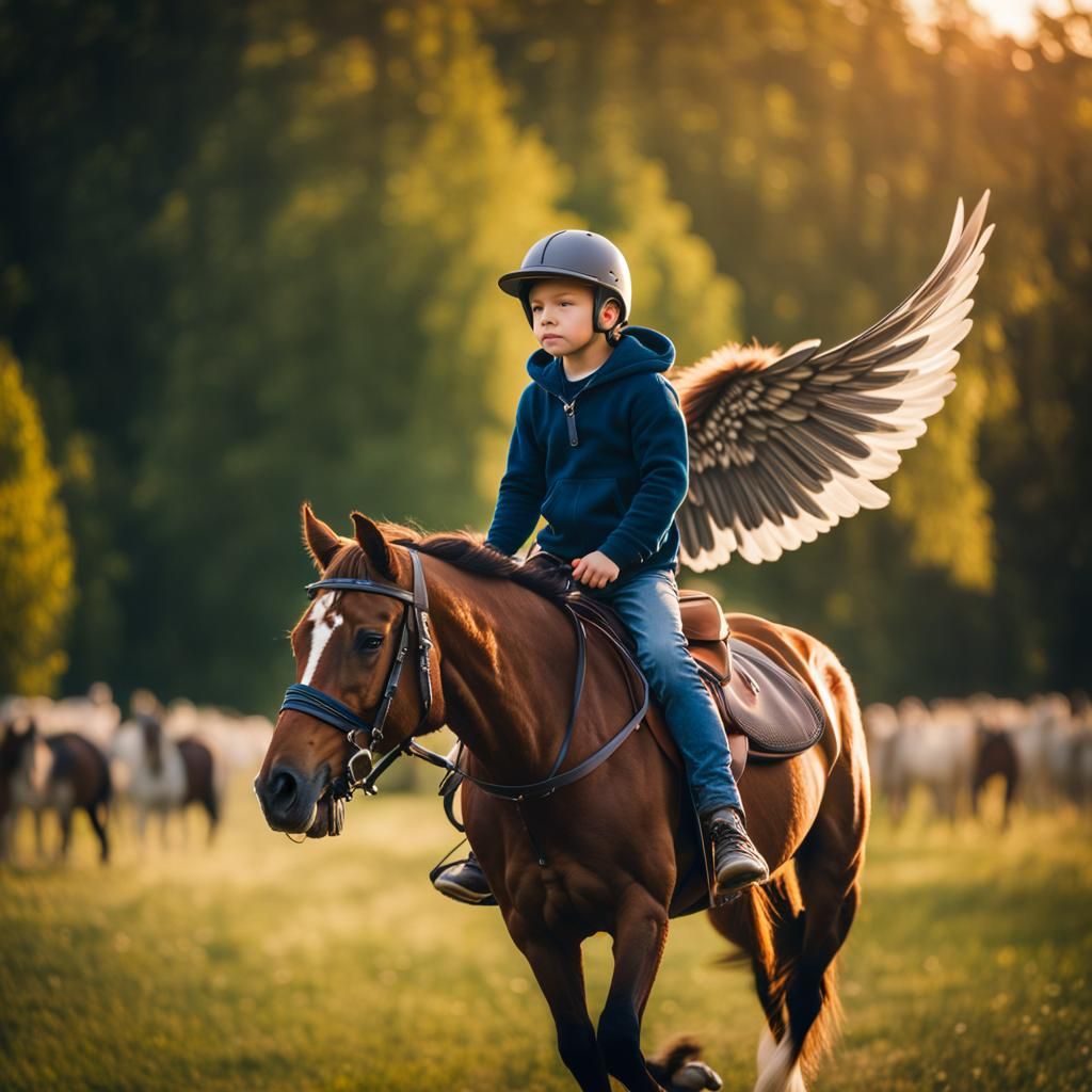 Boy Rides a Winged Horse: Professional Photography