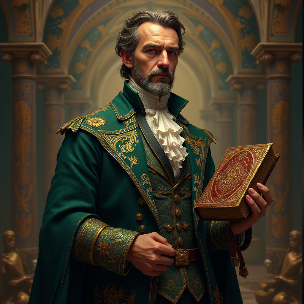 Victorian Man with Book and Bible in Matte Painting