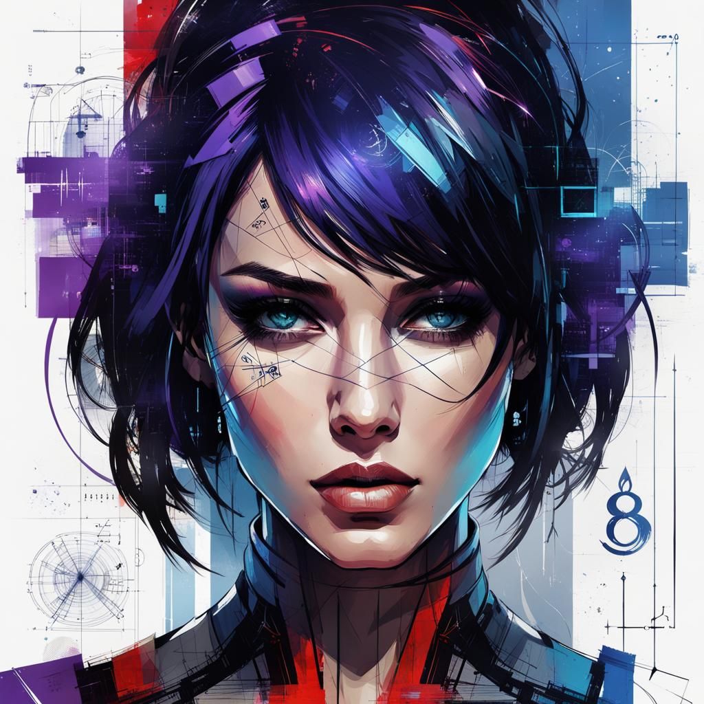 Cute Girl in Technical Concept Art Style