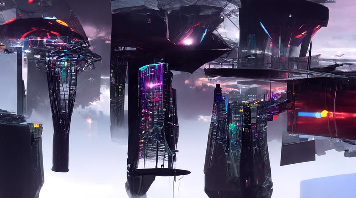 Futuristic Dystopian Cityscape at Night in Cyberpunk Style