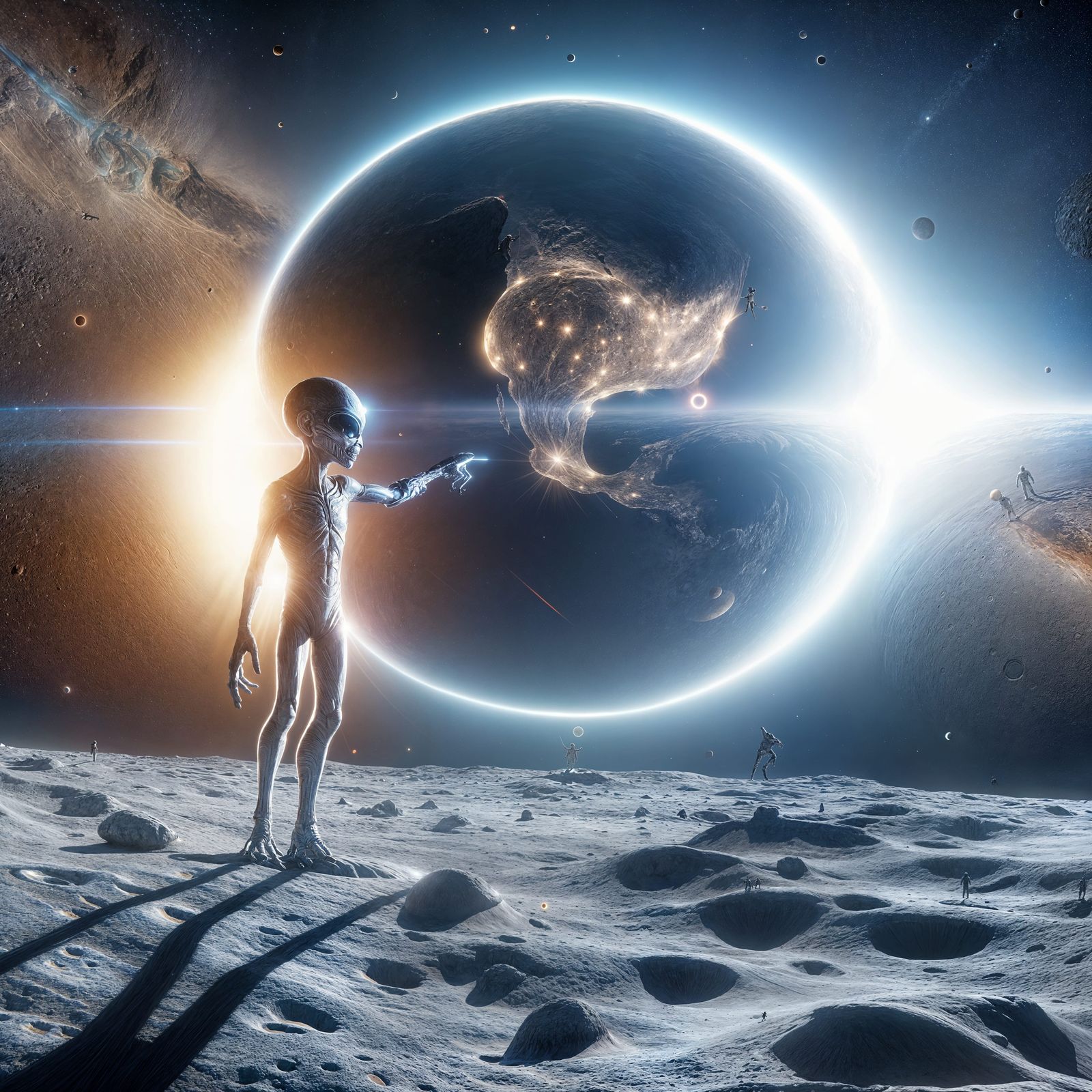 Extraterrestrial Beings on the Moon Observing Earth