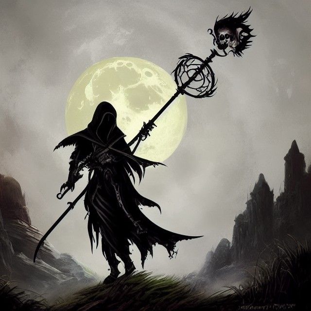 Death Reaper Skull Scythe Under Moonlit Sky