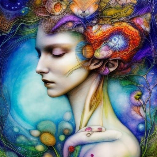 Surreal Brain Network in Watercolor Style