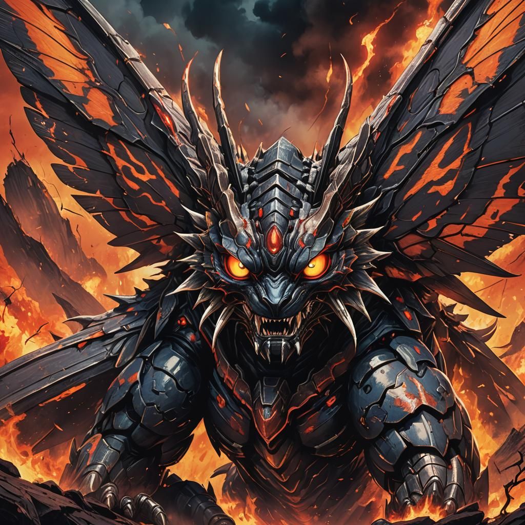 Demonic Mothra Portrait in Cel-Shaded Anime Style