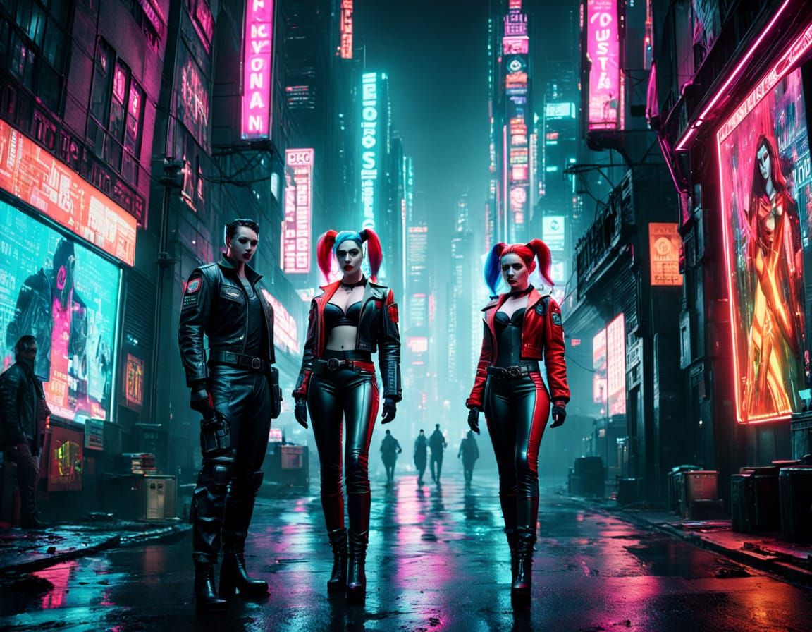 Cyberpunk Queens of Crime in a Neon-Lit Dystopian City