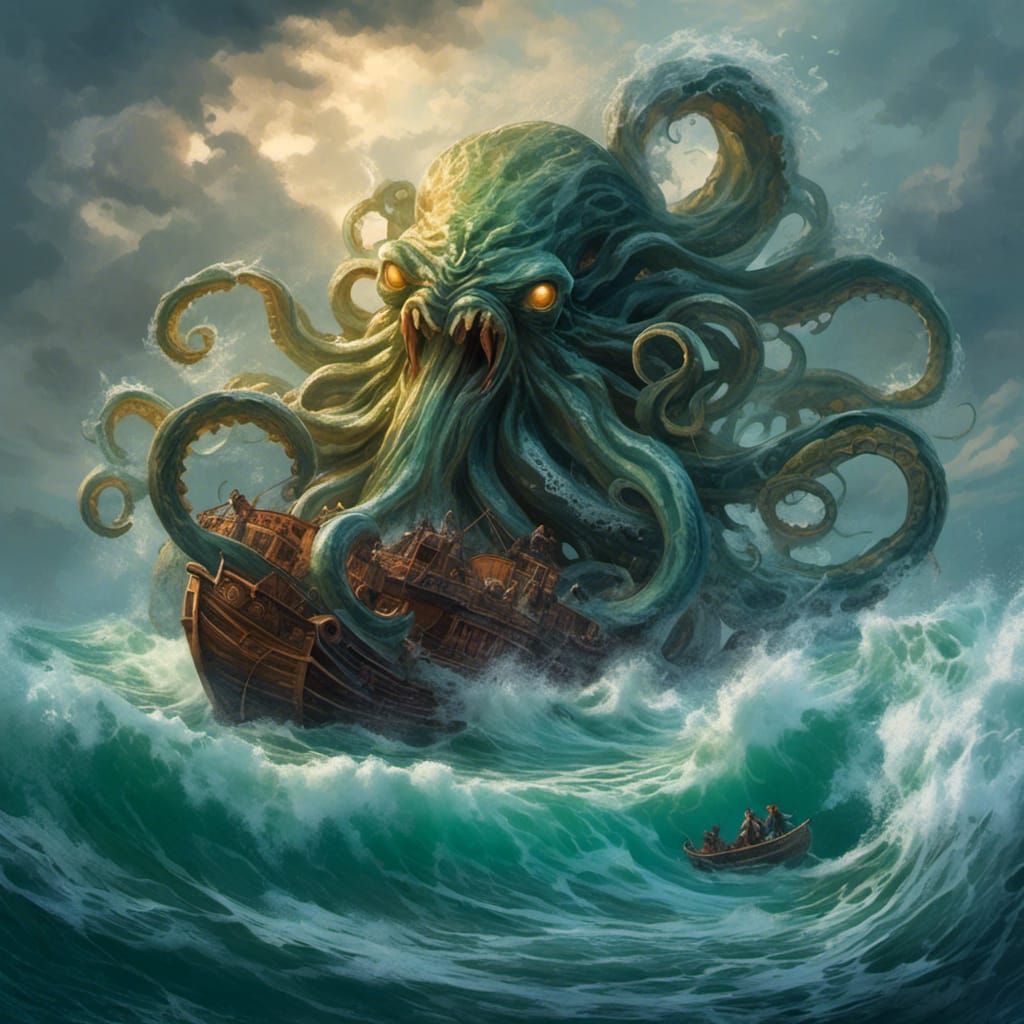 Gigantic Kraken Emerges from Ocean: Hyperrealistic Splash Ar...