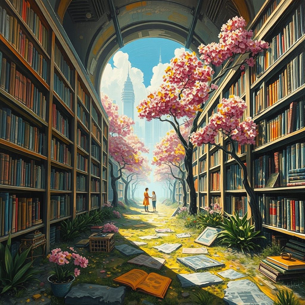 A Forgotten Library Unveiled in Vibrant Neo-Impressionist St...