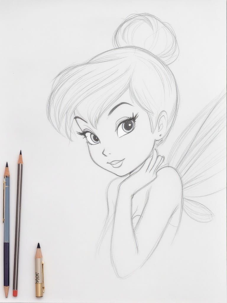 Whimsical Tinkerbell Pencil Drawing