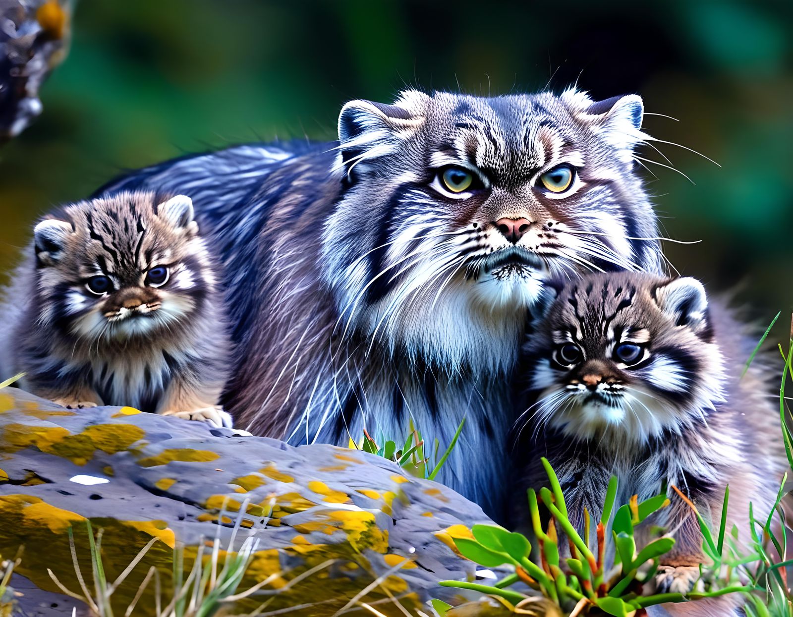 Adorable Pallas's Cat Mother and Kitten