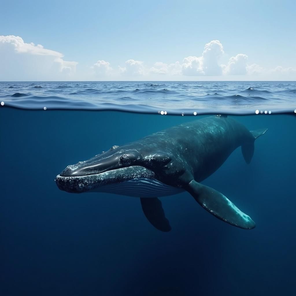 Blue Whale Swimming in Open Ocean