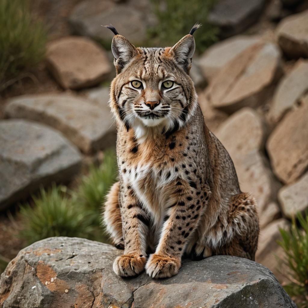 Bobcat Portrait on Boulder in Natural Studio Light