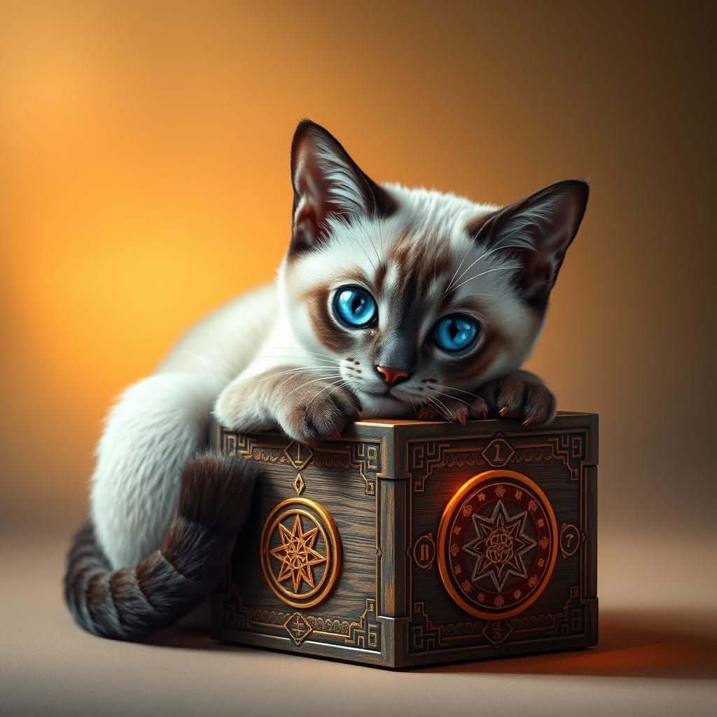 Mystical Siamese Cat Squeezes into Ornate Box