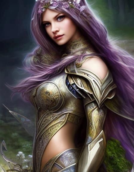 Fairy Knight in Elven Armor, Watercolor Splash Art