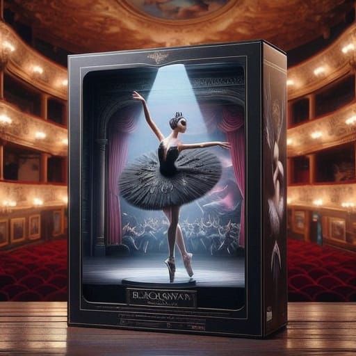 Surreal Crystal Black Swan Ballerina in Opulent Theater Sett...