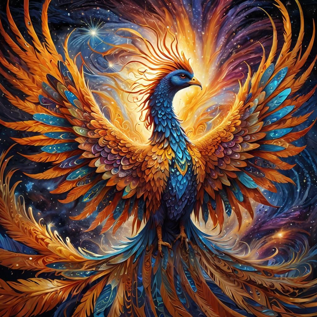 Majestic Phoenix Reborn from Cosmic Flames