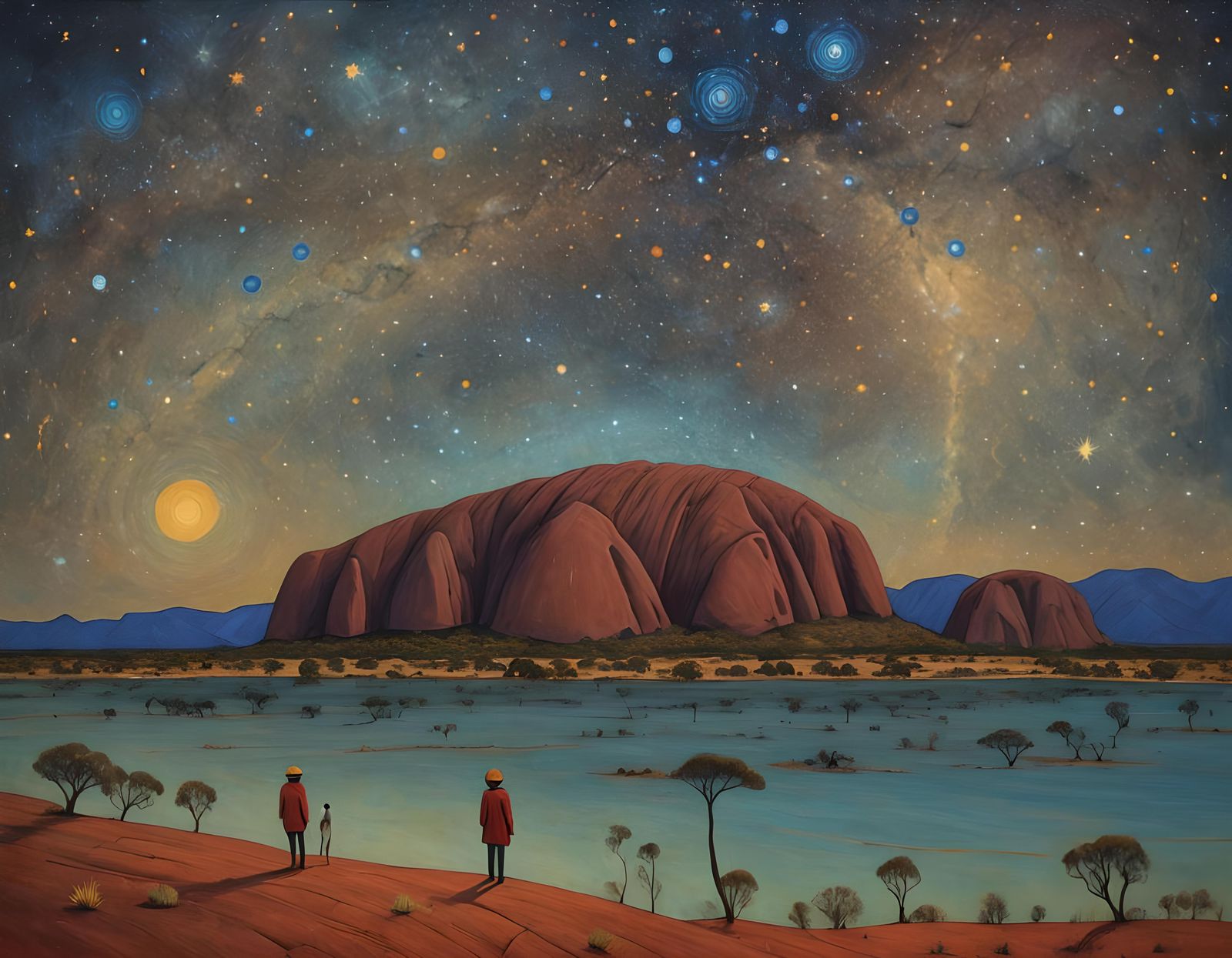 Uluru Under Night Sky in Expressionist Style