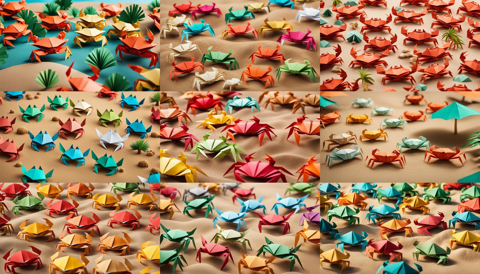 Origami Crabs Populate a Tropical Beach