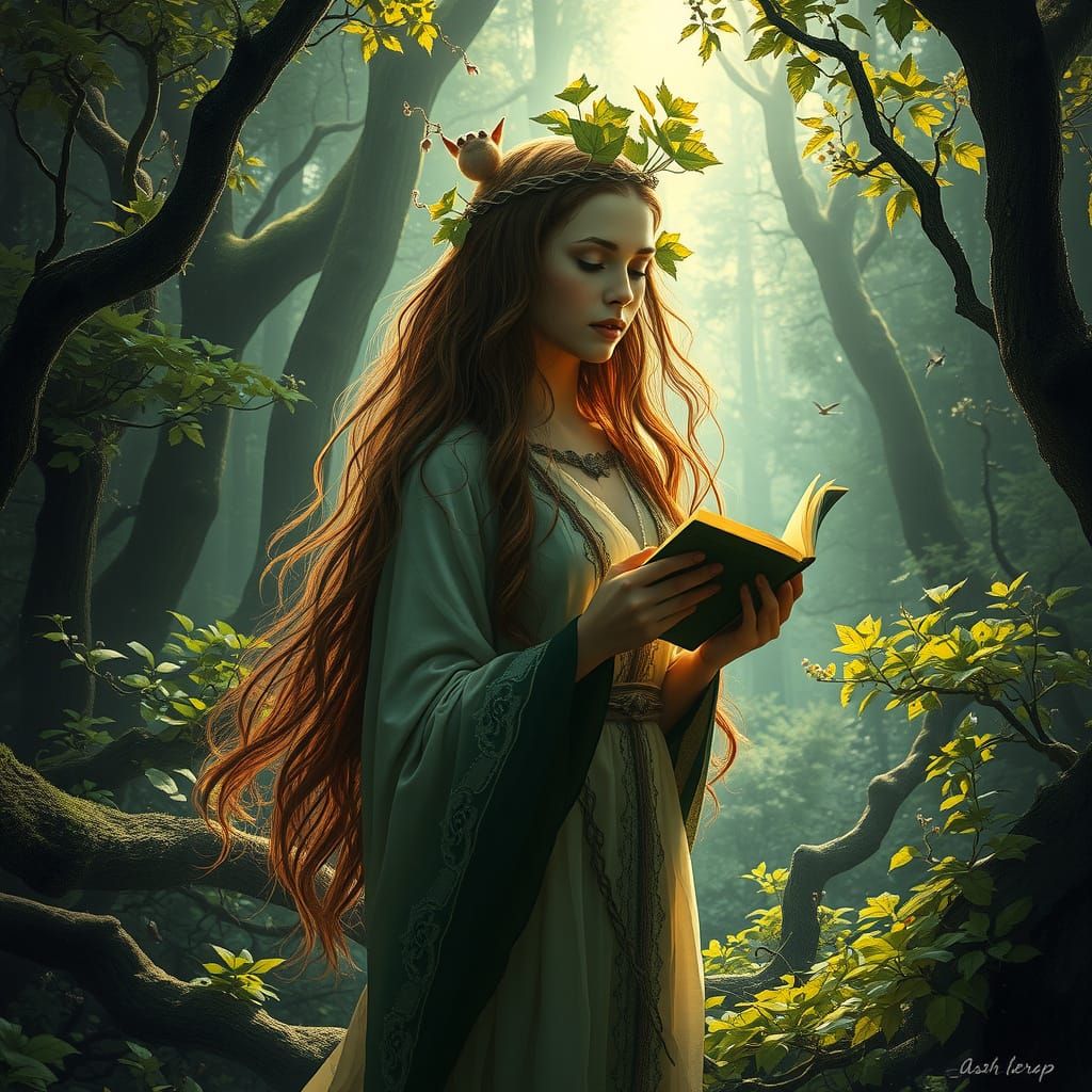 Surreal Forest Goddess in Harmony with Nature