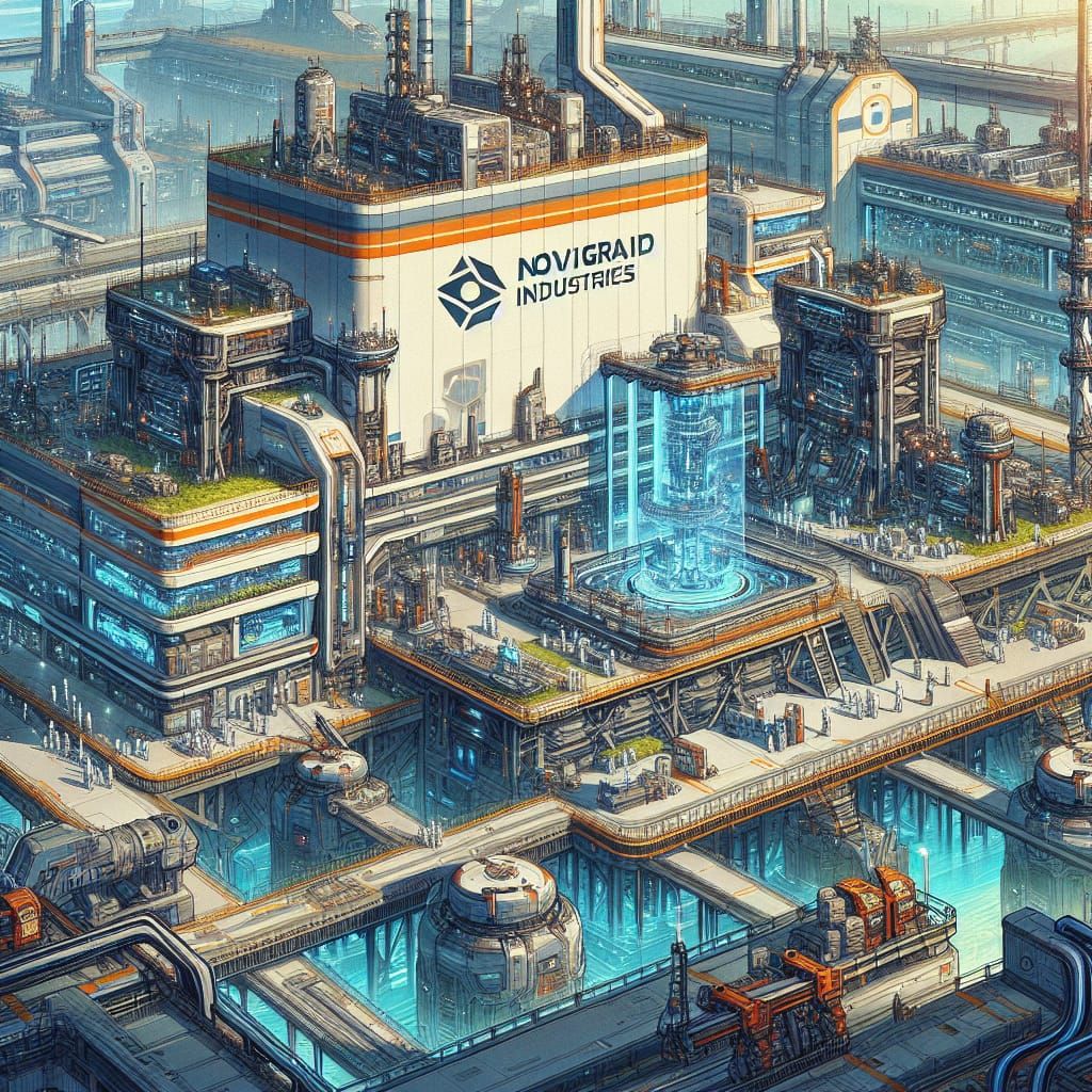 Futuristic Industrial Complex in Japanese Art Style