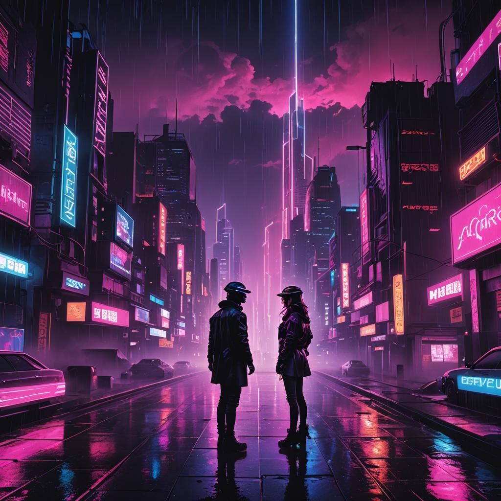 Cyberpunk Cityscape at Night in Synthwave Style